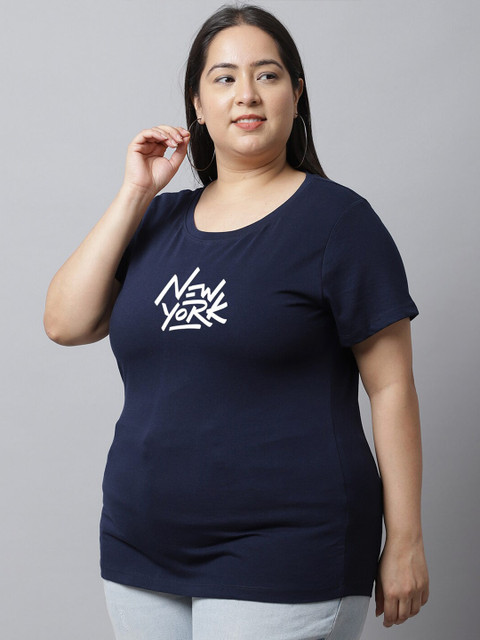 UnaOne Plus Size Typography Printed Regular Fit Cotton T-shirt - Image 3