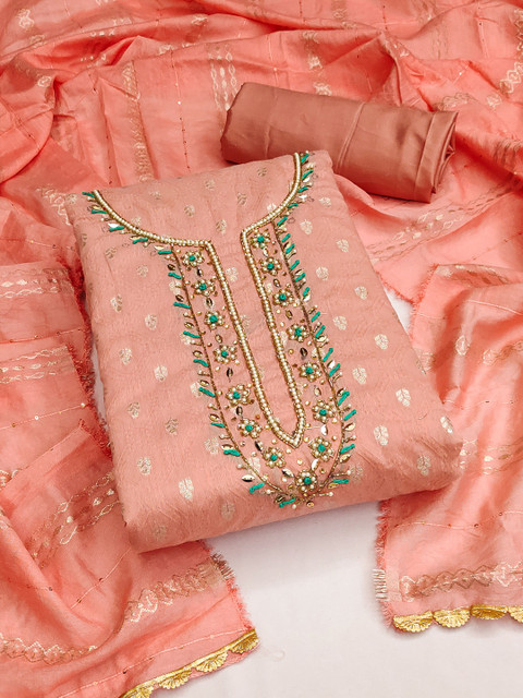 KALINI Woven Design Beads and Stones Unstitched Dress Material