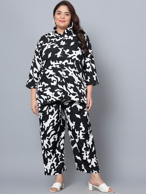 Indietoga Plus Size Abstract Printed Shirt With Trousers
