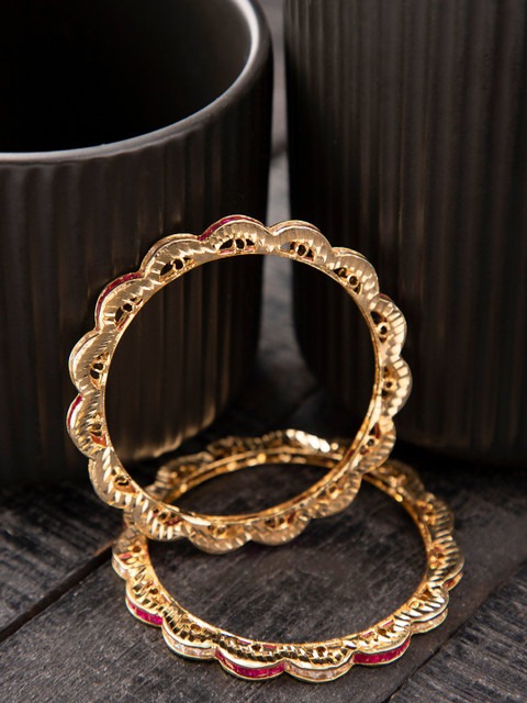 Priyaasi Set Of 2 Gold-Plated Stone-Studded Bangles