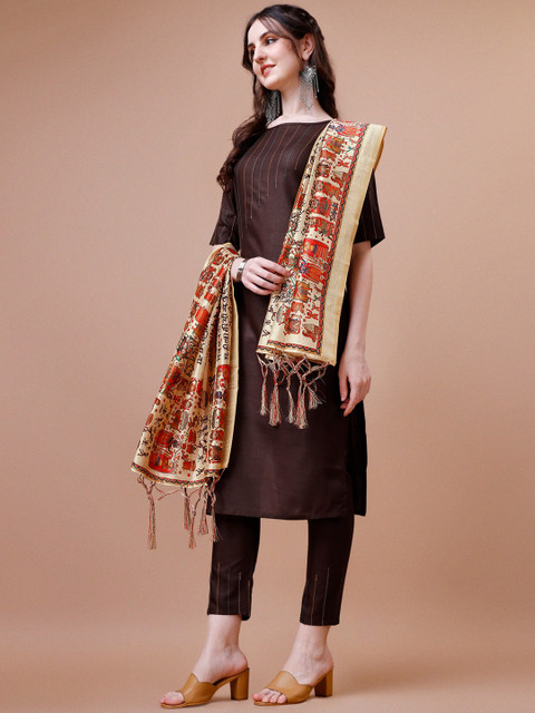 KALINI Regular Thread Work Kurta with Trousers & Dupatta - Image 4
