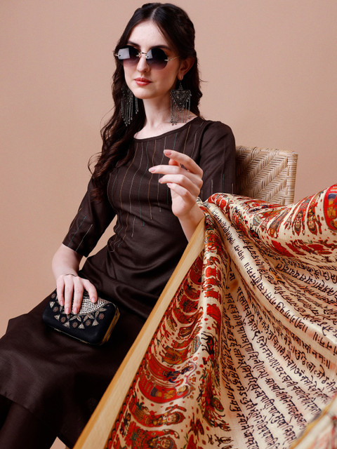 KALINI Regular Thread Work Kurta with Trousers & Dupatta - Image 7