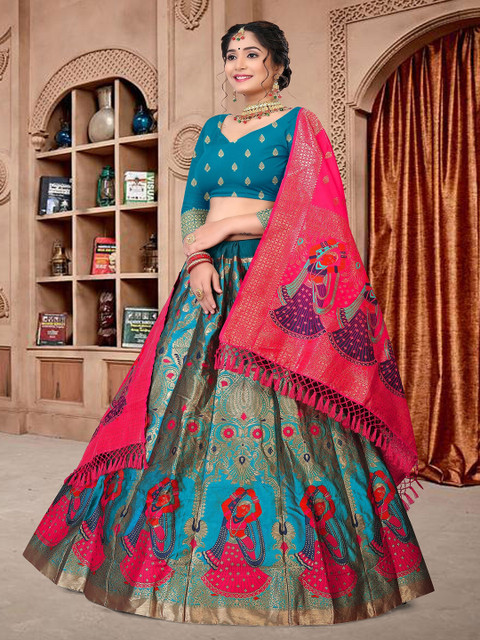 KALINI Woven Design Semi-Stitched Lehenga & Unstitched Blouse With Dupatta - Image 4