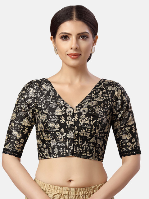 Studio Shringaar Warli Art Printed V-Neck Saree Blouse