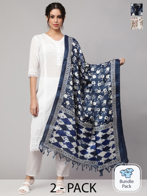 Nayo Pack of 2 Ethnic Motifs Printed Art Silk Dupatta