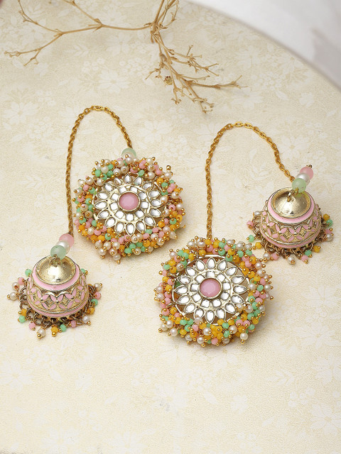 KARATCART Gold Plated Kundan Stone Studded Drop Earrings