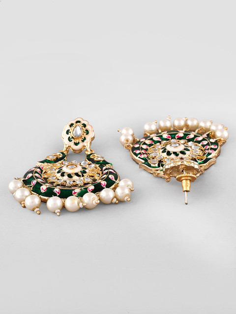 AQUASTREET Gold-Plated Meenakari Peacock Designed Chandbali Earrings - Image 3