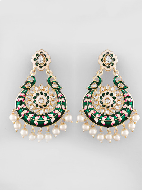 AQUASTREET Gold-Plated Meenakari Peacock Designed Chandbali Earrings - Image 2