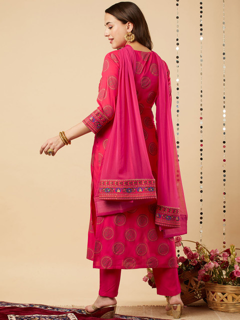 GoSriKi Ethnic Motifs Yoke Design Gotta Patti Kurta With Trousers & Dupatta - Image 6