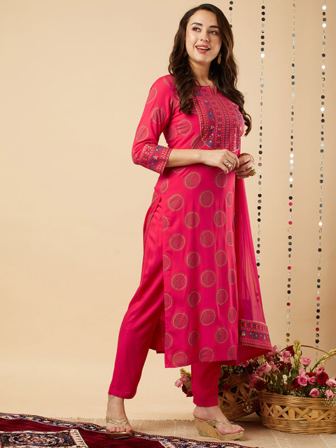 GoSriKi Ethnic Motifs Yoke Design Gotta Patti Kurta With Trousers & Dupatta - Image 5