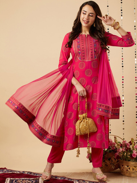 GoSriKi Ethnic Motifs Yoke Design Gotta Patti Kurta With Trousers & Dupatta - Image 7