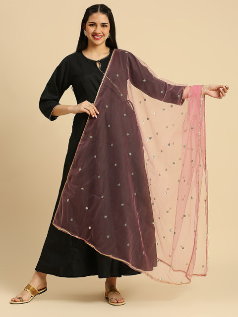 Dupatta Bazaar Polka Dots Embroidered Sequinned Net Dupatta