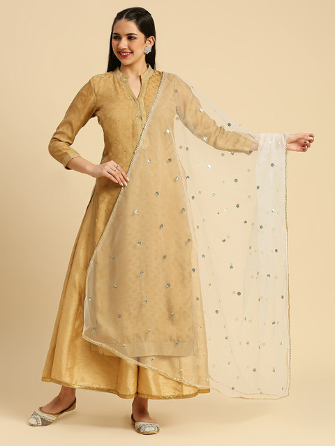 Dupatta Bazaar Geometric Embroidered Sequinned Detailed Net Dupatta