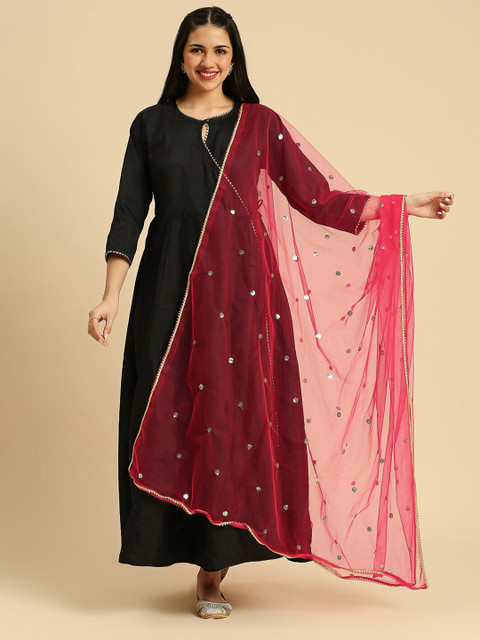Dupatta Bazaar Geometric Embroidered Sequinned Detailed Net Dupatta