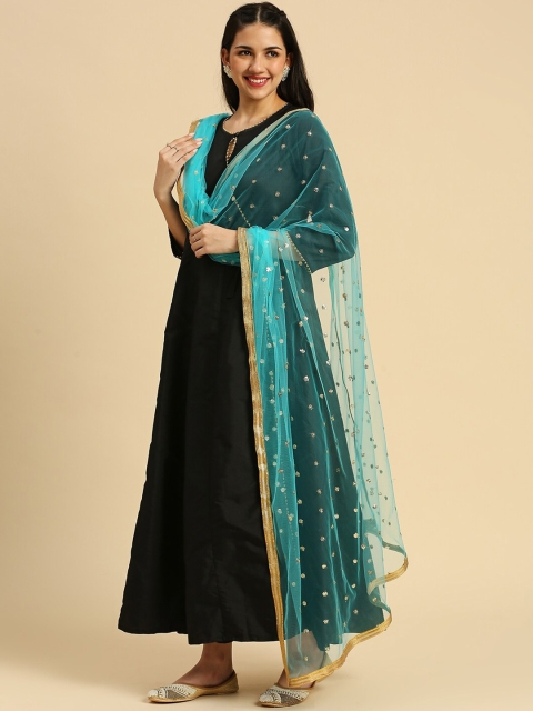Dupatta Bazaar Geometric Embroidered Sequinned Detailed Net Dupatta