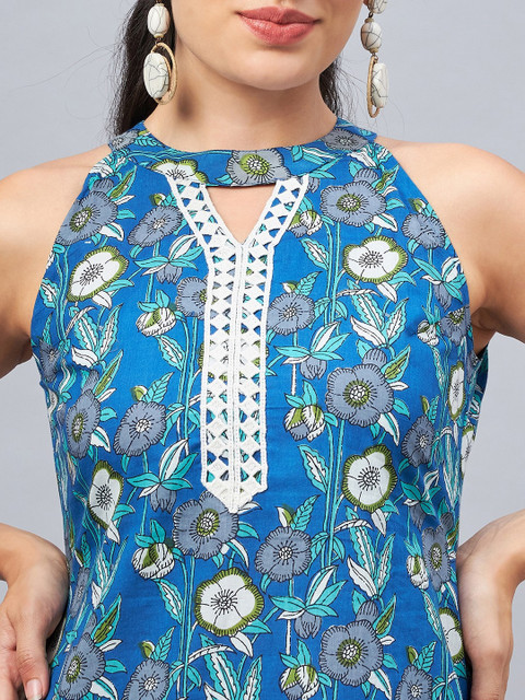 WineRed Printed Pure Cotton Tunic With Trousers - Image 2