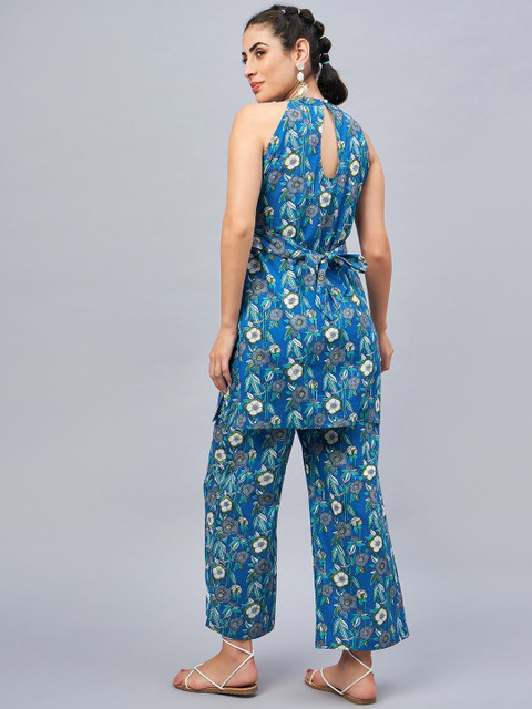 WineRed Printed Pure Cotton Tunic With Trousers - Image 6
