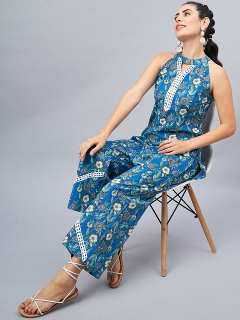 WineRed Printed Pure Cotton Tunic With Trousers - Image 7