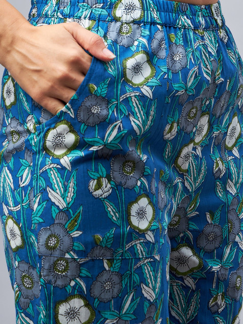 WineRed Printed Pure Cotton Tunic With Trousers - Image 3
