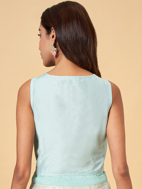 RANGMANCH BY PANTALOONS Floral Embroidered Scoop Neck Crop Top - Image 4