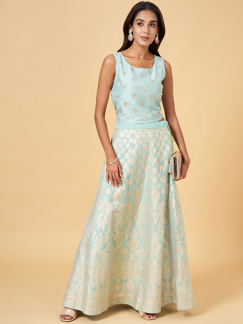 RANGMANCH BY PANTALOONS Floral Embroidered Scoop Neck Crop Top - Image 5