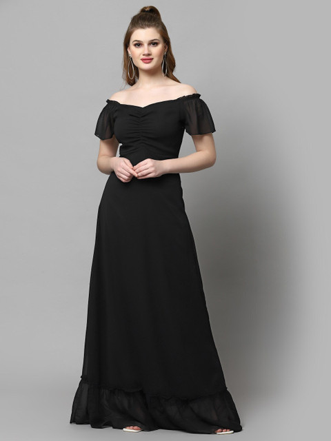 aayu Off-Shoulder Puff Sleeve Georgette Maxi Dress