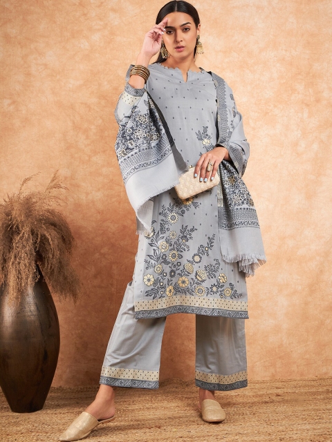 HK colours of fashion Floral Woven Design Pashmina Unstitched Dress Material