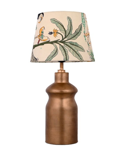 green girgit Green Floral Printed Frustum Shape Copper Base Table Lamp - Image 4