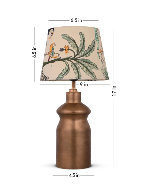 green girgit Green Floral Printed Frustum Shape Copper Base Table Lamp - Image 5
