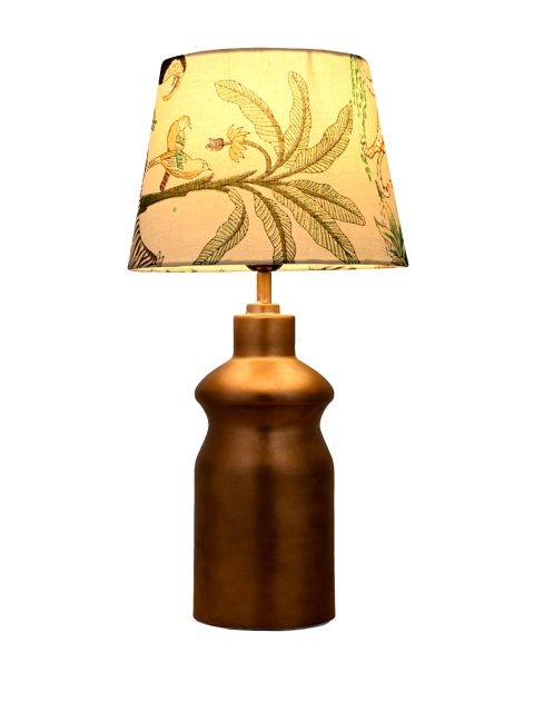 green girgit Green Floral Printed Frustum Shape Copper Base Table Lamp - Image 3