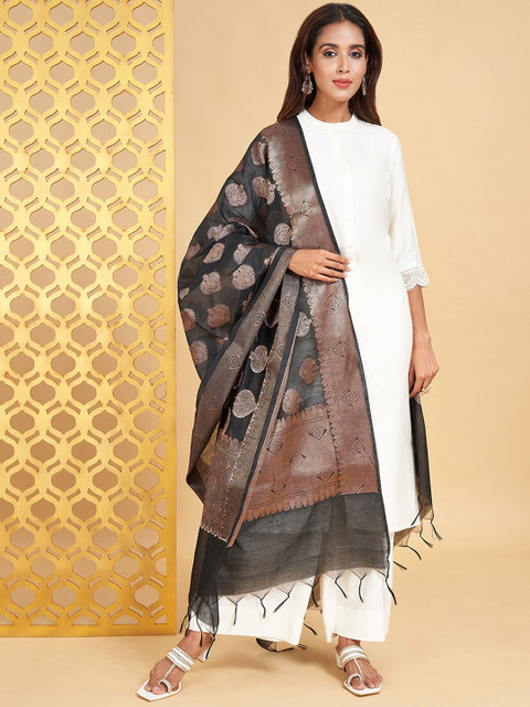 RANGMANCH BY PANTALOONS Ethnic Motifs Woven Design Dupatta with Zari