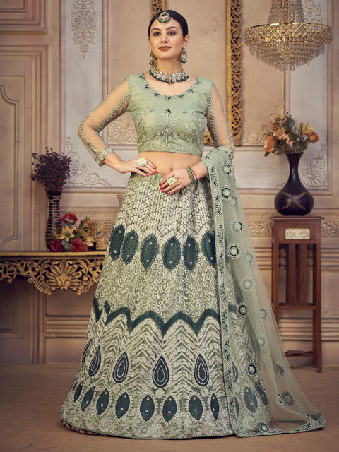 KALINI Embroidered Thread Work Semi-Stitched Lehenga & Unstitched Blouse With Dupatta - Image 5