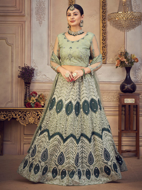 KALINI Embroidered Thread Work Semi-Stitched Lehenga & Unstitched Blouse With Dupatta - Image 6