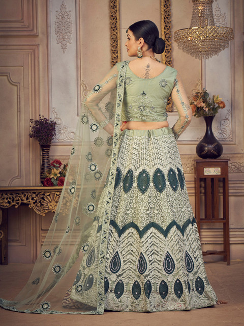 KALINI Embroidered Thread Work Semi-Stitched Lehenga & Unstitched Blouse With Dupatta - Image 4