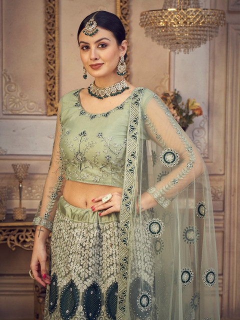 KALINI Embroidered Thread Work Semi-Stitched Lehenga & Unstitched Blouse With Dupatta - Image 7