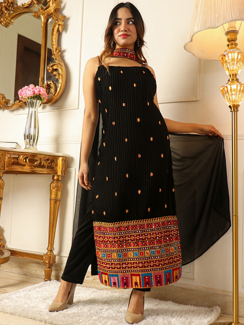 KALINI Floral Embroidered Regular Kurta With Trousers & Dupatta - Image 3