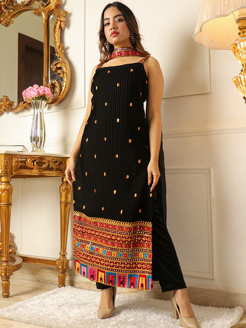 KALINI Floral Embroidered Regular Kurta With Trousers & Dupatta - Image 6