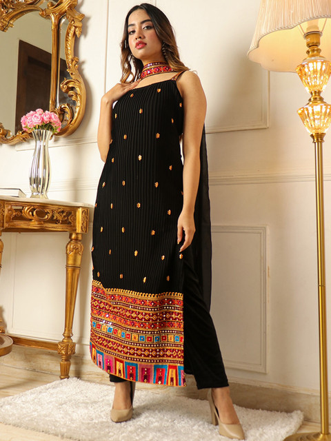 KALINI Floral Embroidered Regular Kurta With Trousers & Dupatta - Image 4
