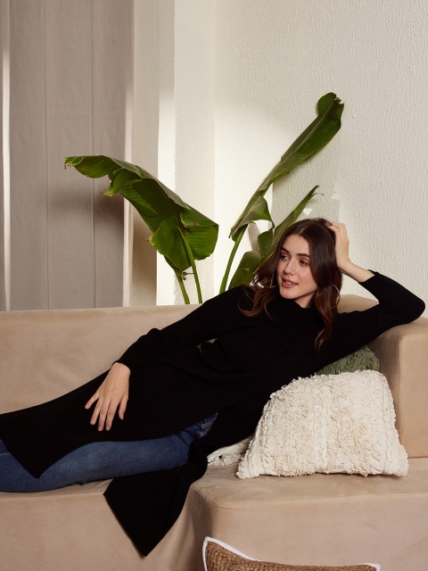 Berrylush Ribbed Turtle Neck Drop Shoulder Split Hem Longline Pullover Sweater - Image 6