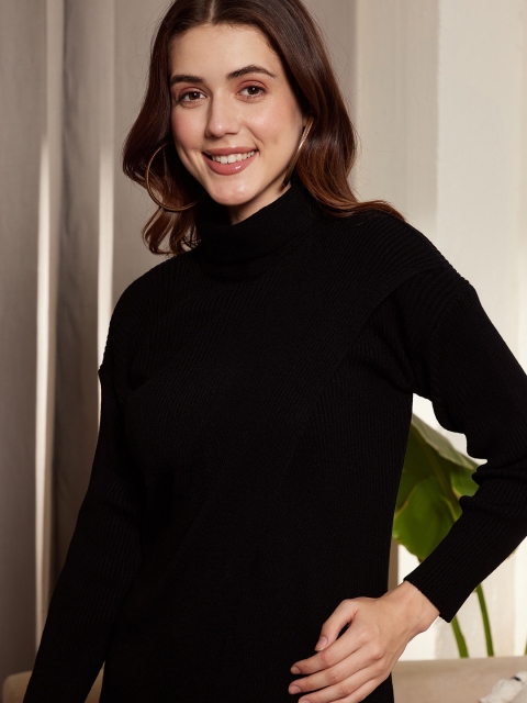 Berrylush Ribbed Turtle Neck Drop Shoulder Split Hem Longline Pullover Sweater - Image 2