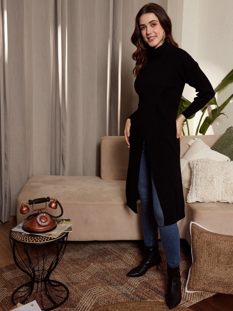 Berrylush Ribbed Turtle Neck Drop Shoulder Split Hem Longline Pullover Sweater - Image 3