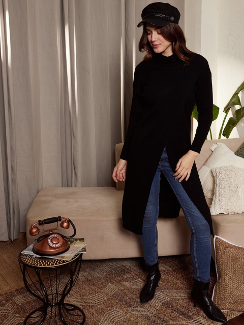 Berrylush Ribbed Turtle Neck Drop Shoulder Split Hem Longline Pullover Sweater - Image 5