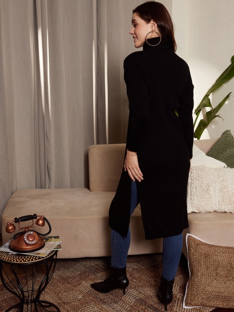 Berrylush Ribbed Turtle Neck Drop Shoulder Split Hem Longline Pullover Sweater - Image 4