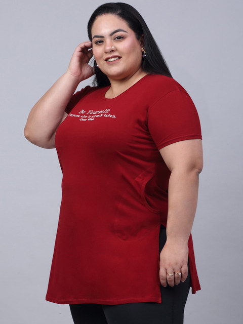 Trend Level Plus Size Typography Printed Pure Cotton Longline T-shirt - Image 3