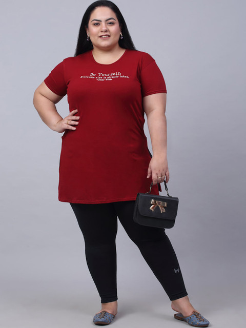 Trend Level Plus Size Typography Printed Pure Cotton Longline T-shirt - Image 5