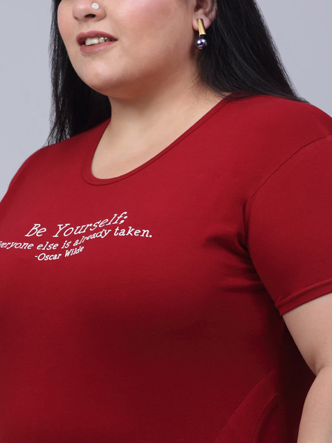 Trend Level Plus Size Typography Printed Pure Cotton Longline T-shirt - Image 2