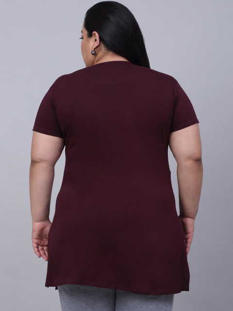 Trend Level Plus Size Typography Printed Pure Cotton Longline T-shirt - Image 4