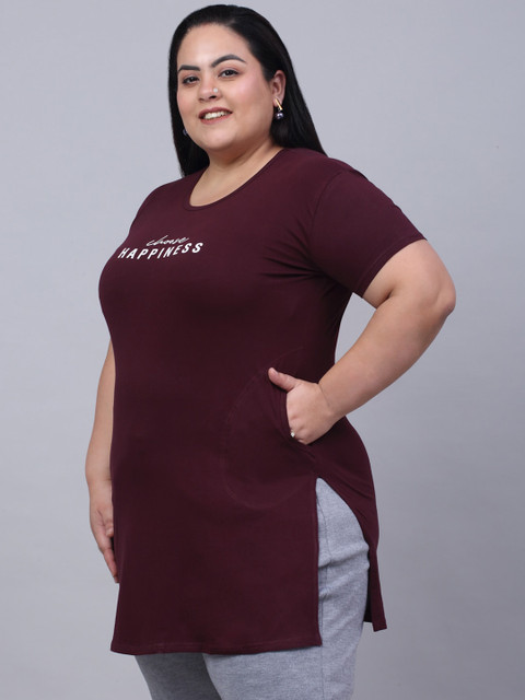 Trend Level Plus Size Typography Printed Pure Cotton Longline T-shirt - Image 3