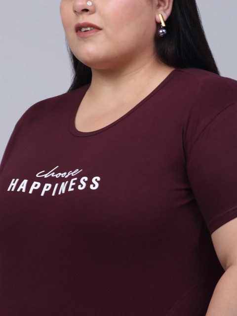 Trend Level Plus Size Typography Printed Pure Cotton Longline T-shirt - Image 2