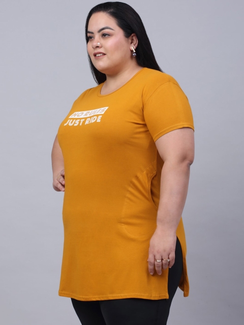Trend Level Plus Size Typography Printed Pure Cotton Longline T-shirt - Image 3